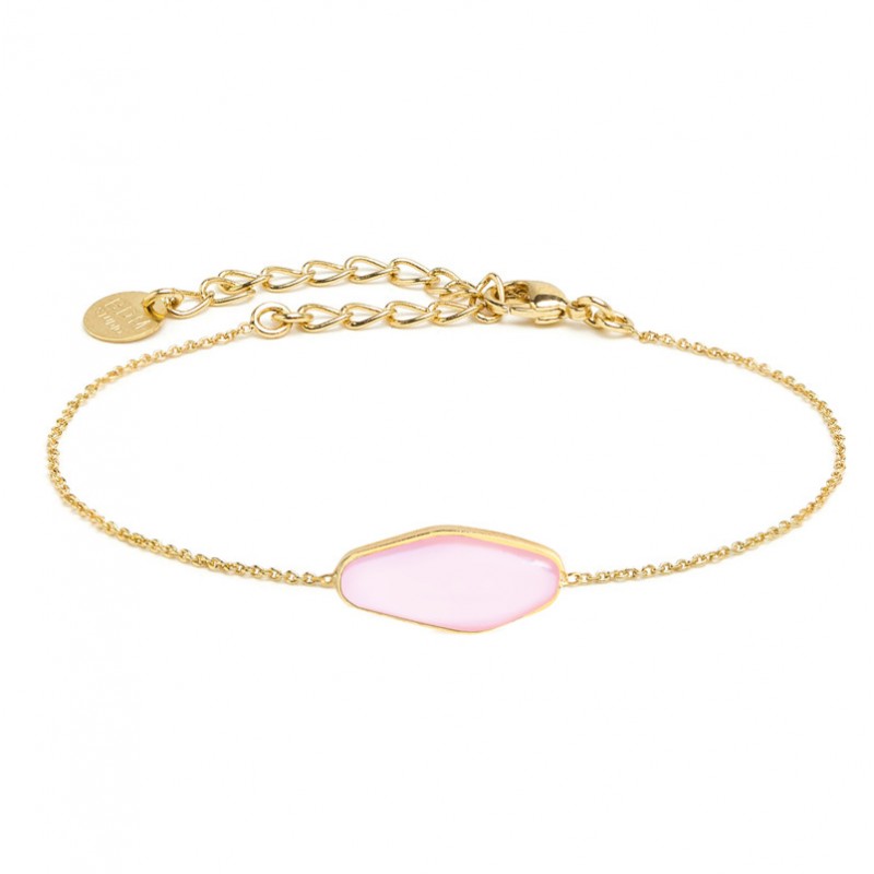 Bracelet fin AGATHE Or - Chaîne fine & Cabochon allongé émail rose - BDM Studio Bracelet fin AGATHE Or - Chaîne fine & Cabochon allongé émail rose - BDM Studio