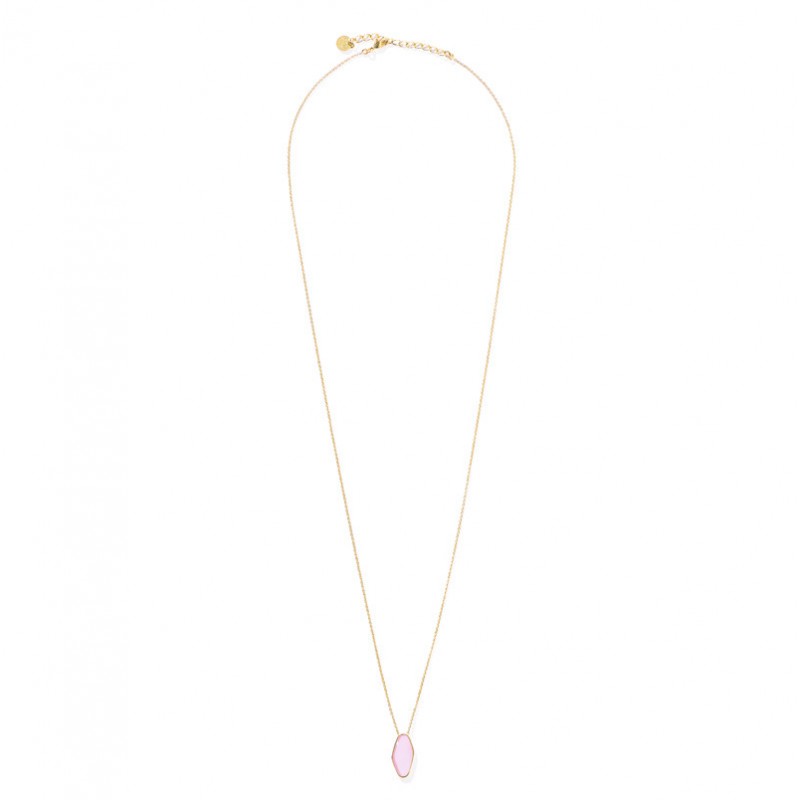 Collier mi-long AGATHE Or - Chaîne fine & Pendentif cabochon émail rose - BDM Studio Collier mi-long AGATHE Or - Chaîne fine & Pendentif cabochon émail rose - BDM Studio