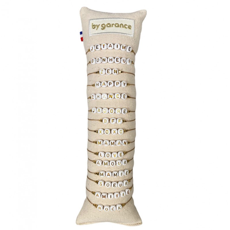 CHOISISSEZ VOTRE MESSAGE - Bracelet MELIE cordon beige & Lettres blanc doré BY GARANCE CHOISISSEZ VOTRE MESSAGE - Bracelet MELIE cordon beige & Lettres blanc doré BY GARANCE