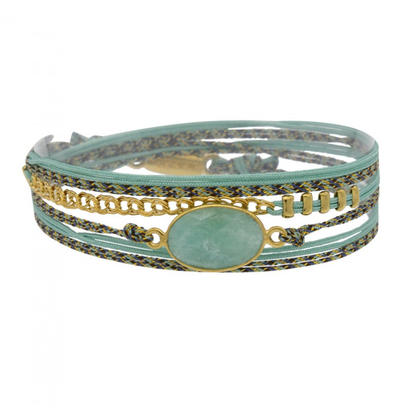 Bracelet multi-tours RITA - Cordons céladon & Amazonite facettée ovale - BY GARANCE Bracelet multi-tours RITA - Cordons céladon & Amazonite facettée ovale - BY GARANCE
