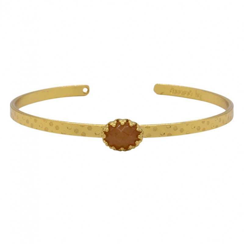 Bracelet jonc PRISKA orange doré - Jonc ouvert & Pierre de lune orange - BY GARANCE Bracelet jonc PRISKA orange doré - Jonc ouvert & Pierre de lune orange - BY GARANCE