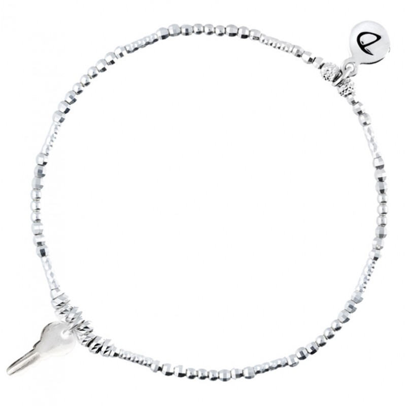 Bracelet fin élastique CLEF Argent - Tubes diamantés & Pendentif clef - DORIANE Bijoux Bracelet fin élastique CLEF Argent - Tubes diamantés & Pendentif clef - DORIANE Bijoux