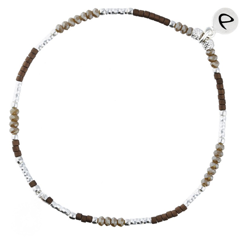 Bracelet élastique fin Tubes diamantés Argent - Perles beige & choco DORIANE BIJOUX Bracelet élastique fin Tubes diamantés Argent - Perles beige & choco DORIANE BIJOUX
