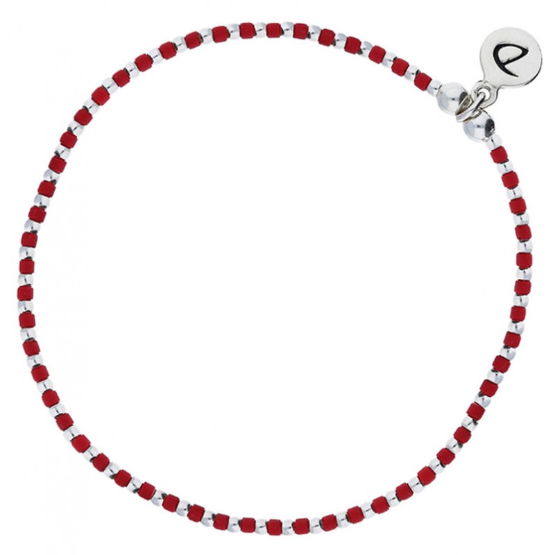 Bracelet élastique fin GRAIN DE FOLIE - Perles argent & Miyuki rouges DORIANE Bijoux Bracelet élastique fin GRAIN DE FOLIE - Perles argent & Miyuki rouges DORIANE Bijoux