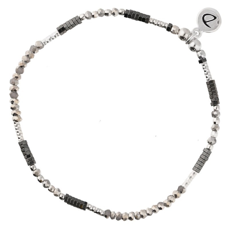 Bracelet élastiqué fin FLUFFY argent - Perles grises & Hématites noires DORIANE BIJOUX Bracelet élastiqué fin FLUFFY argent - Perles grises & Hématites noires DORIANE BIJOUX