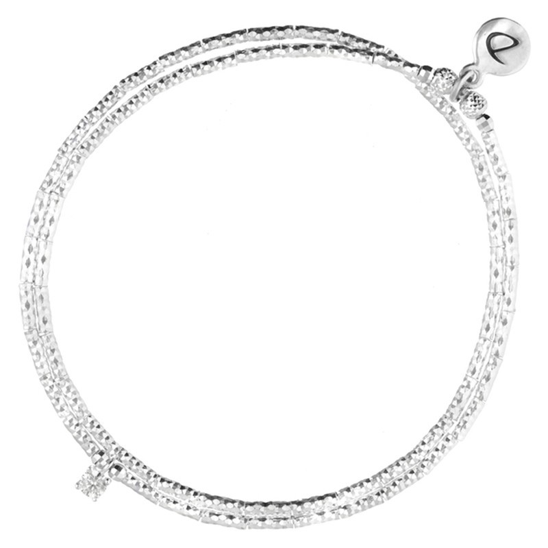 Bracelet élastiqué double tours Argent - Tubes & petit OXYDE Princesse Carré blanc - DORIANE Bijoux Bracelet élastiqué double tours Argent - Tubes & petit OXYDE Princesse Carré blanc - DORIANE Bijoux