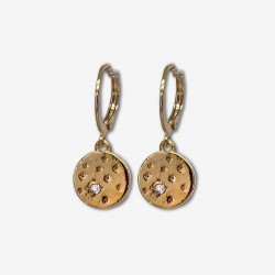 Boucles d'oreilles créoles MINITOILE doré - Médaille étoilée ronde & Strass - CHORANGE