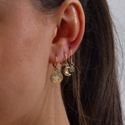 Boucles D Oreilles Mini Creoles Minilune Dorees Demi Lune Strass Rond