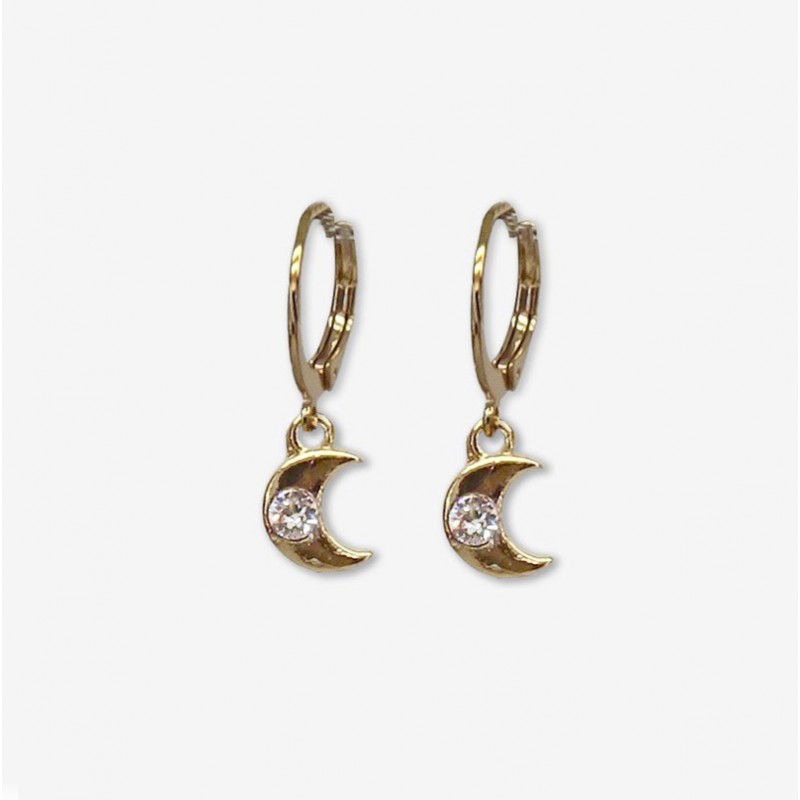 Boucles d'oreilles mini créoles MINILUNE dorées & Demi-lune strass rond Swarovski blanc CHORANGE Boucles d'oreilles mini créoles MINILUNE dorées & Demi-lune strass rond Swarovski blanc CHORANGE