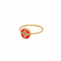 Bague Fine LUMIERE Or - Email rond Cherry red & Croix zircons Une à Une