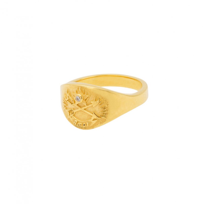 Bague Large TATTOO ARROW Or - Chevalière Flèche amour & Zircon blanc - Une à Une Bague Large TATTOO ARROW Or - Chevalière Flèche amour & Zircon blanc - Une à Une