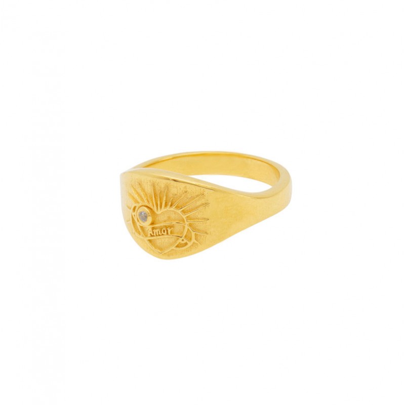 Bague chevalière TATTOO COEUR AMOR Or & Zircon blanc UNE A UNE Bague chevalière TATTOO COEUR AMOR Or & Zircon blanc UNE A UNE