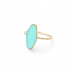 Bague AGATHE Or - Anneau lisse & Cabochon marquise émail turquoise BDM STUDIO