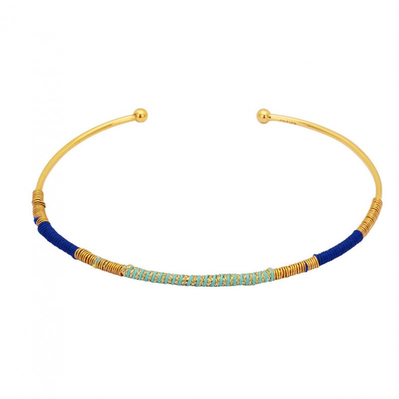 Bracelet Jonc CAMIRI doré tissé Turquoise & Bleu royal UNE A UNE Bracelet Jonc CAMIRI doré tissé Turquoise & Bleu royal UNE A UNE