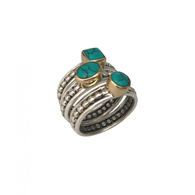 Bague large TRILOGIE argent doré 3 Anneaux & 3 Turquoises CANYON Bague large TRILOGIE argent doré 3 Anneaux & 3 Turquoises CANYON