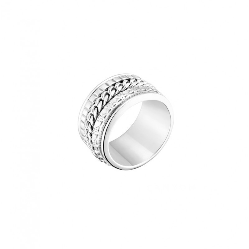 Bague large en Argent & Anneaux mobiles étoiles gourmette CANYON Bague large en Argent & Anneaux mobiles étoiles gourmette CANYON