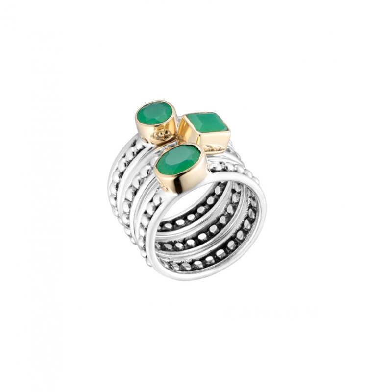 Bague large TRILOGIE argent doré 3 Anneaux & 3 Chrysoprases CANYON Bague large TRILOGIE argent doré 3 Anneaux & 3 Chrysoprases CANYON