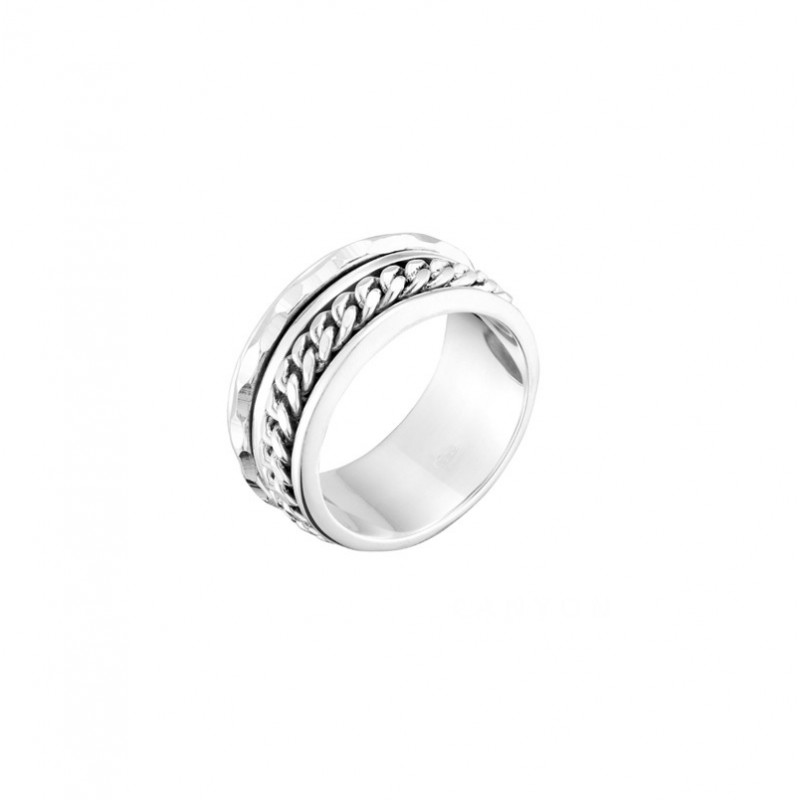 Bague large en Argent - Anneaux mobiles lisse & gourmette - Canyon Bijoux Bague large en Argent - Anneaux mobiles lisse & gourmette - Canyon Bijoux
