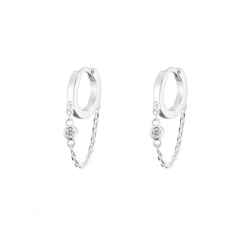 Boucles d'oreilles mini créoles argent Chaîne & Zircon blanc CANYON Boucles d'oreilles mini créoles argent Chaîne & Zircon blanc CANYON