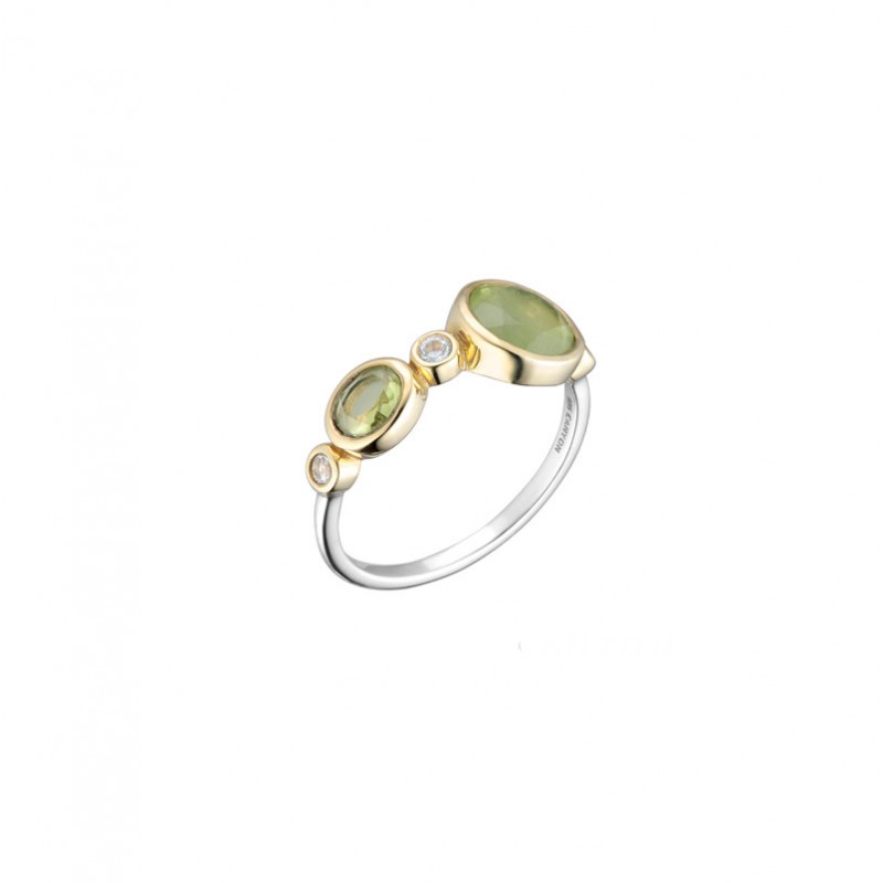 Bague argent doré - 2 péridots & 3 topazes bleues CANYON Bague argent doré - 2 péridots & 3 topazes bleues CANYON