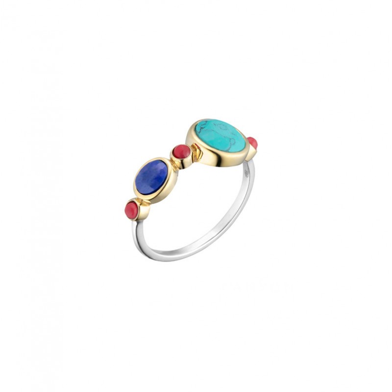 Bague Anneau fin argent doré - Lapis Turquoise & Perles corail CANYON Bague Anneau fin argent doré - Lapis Turquoise & Perles corail CANYON