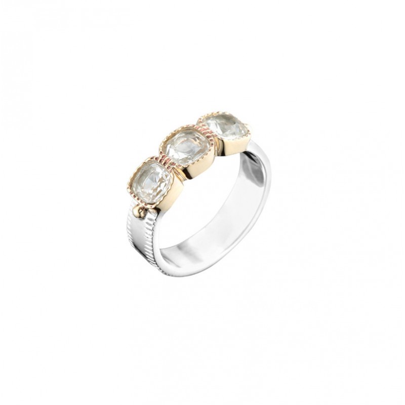 Bague argent doré & 3 Cristaux blancs carrés CANYON BIJOUX Bague argent doré & 3 Cristaux blancs carrés CANYON BIJOUX