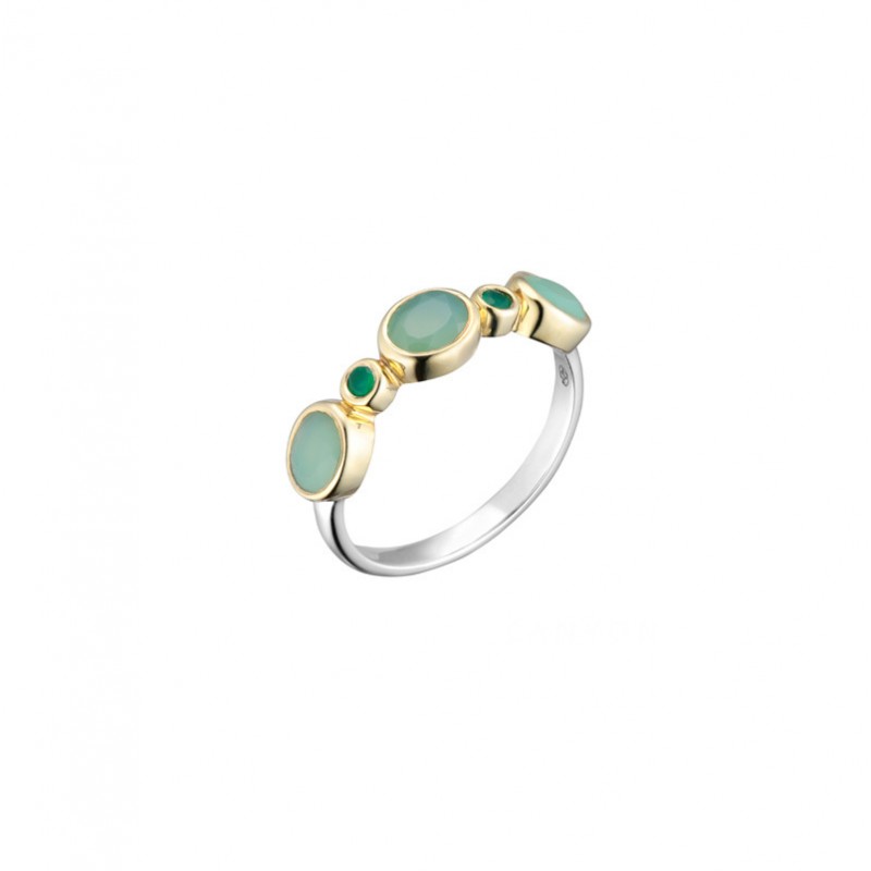 Bague argent doré - 2 Onyx verts & 3 Calcédoines Chrysoprases CANYON Bague argent doré - 2 Onyx verts & 3 Calcédoines Chrysoprases CANYON