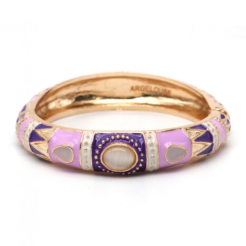 Bracelet Jonc Ethnique Doré Cabochons - Lilas & Violet ARGELOUSE Bracelet Jonc Ethnique Doré Cabochons - Lilas & Violet ARGELOUSE