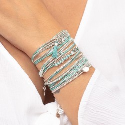 Bracelet élastique FUNNY argent - Perles & Miyuki lagon TAILLE M