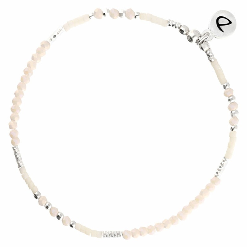 Bracelet élastiqué FLUFFY argent - Perles de verre & Miyuki crème ivoire DORIANE Bijoux
