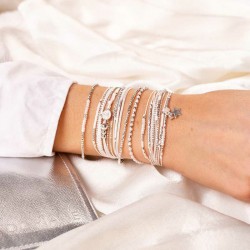 Bracelet élastique HEAVEN DOUBLE TOUR - Perles Argent & Opaline TAILLE S