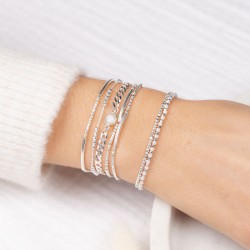 Bracelet élastique HEAVEN DOUBLE TOUR - Perles Argent & Opaline TAILLE S