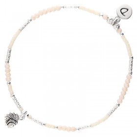 Bracelet élastiqué INDIA argent - Perles ivoire & Profil indien DORIANE Bijoux