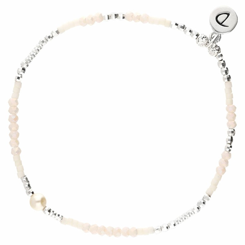 Bracelet élastiqué MYKONOS argent - Perles beige crème & NacreDORIANE Bijoux