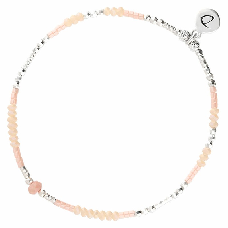 Bracelet élastiqué MYKONOS argent - Perles roses & Miyuki beige  DORIANE Bijoux