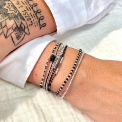 Bracelet élastique HEAVEN DOUBLE TOURS - Perles & Hématites  noires TAILLE L