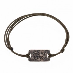 Bracelet Homme MESSAGE cordon noir - Plaque DAD MY HERO argent vieilli - SING a SONG