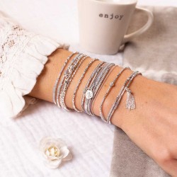 Bracelet élastique FUNNY - Perles argent & Miyuki gris clair TAILLE S