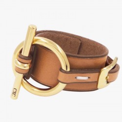 Bracelet Manchette Doré - Ceinture cuir Camel & Mors équin - CXC