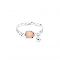 Bague ROSA Argent - Chaîne gourmette & Calcédoine rose carrée DORIANE BIJOUX