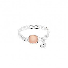 Bague ROSA Argent - Chaîne gourmette & Calcédoine rose carrée DORIANE BIJOUX