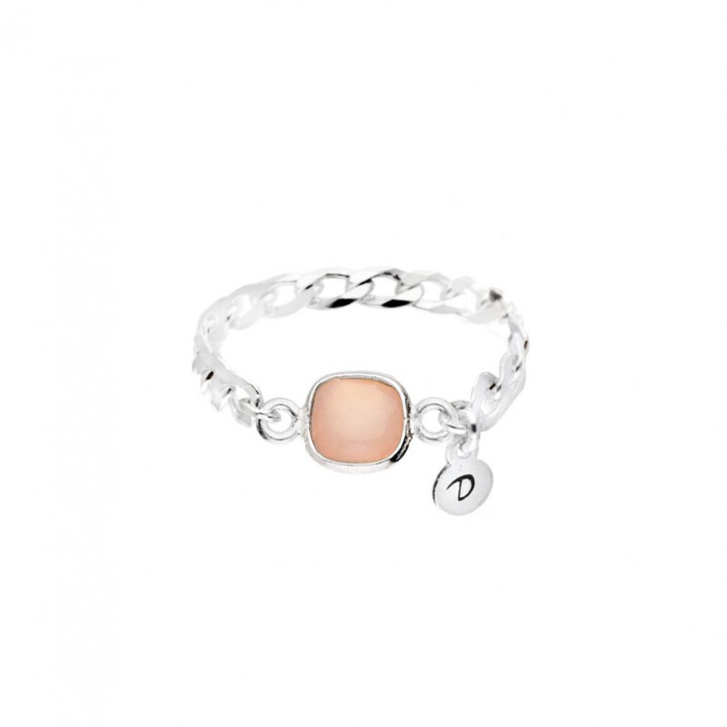 Bague ROSA Argent - Chaîne gourmette & Calcédoine rose carrée DORIANE BIJOUX