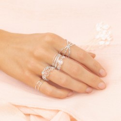 Bague fine ROSA Argent - Chaîne gourmette & Calcédoine rose carrée TAILLE 50