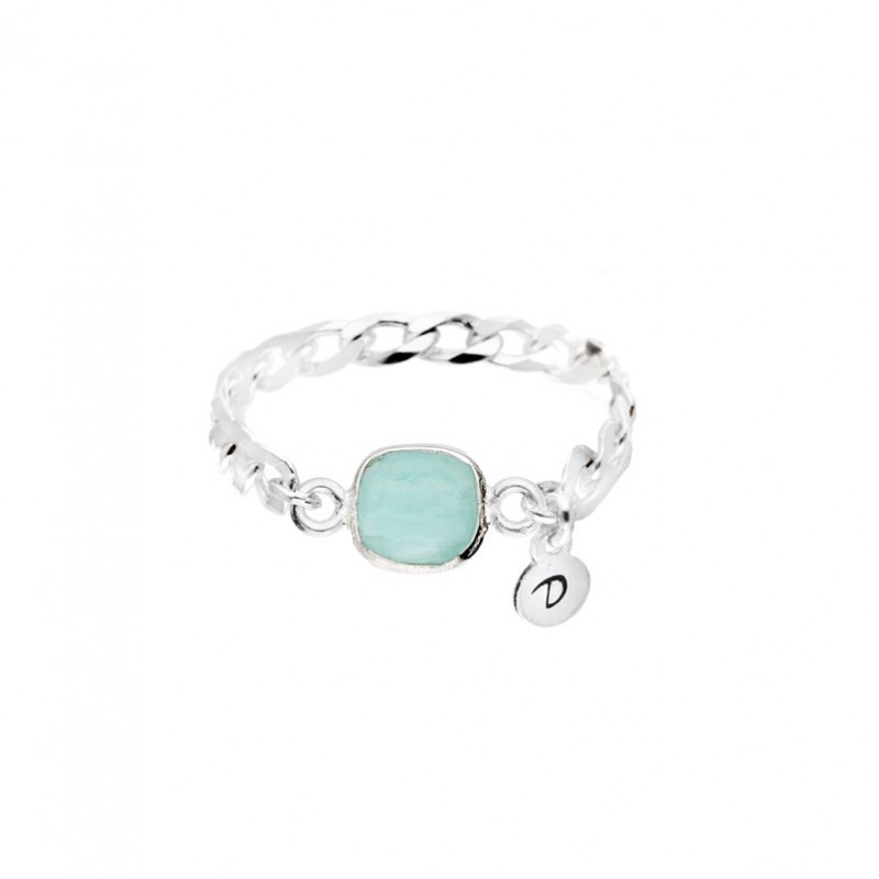 Bague AMAZONE Argent - Chaîne gourmette & AMAZONITE carrée DORIANE BIJOUX