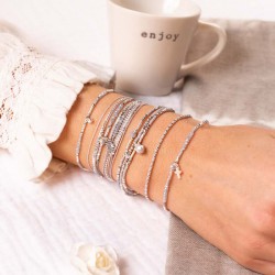 Bracelet élastiqué en argent CROIX OXYDE & Perles grises TAILLE M