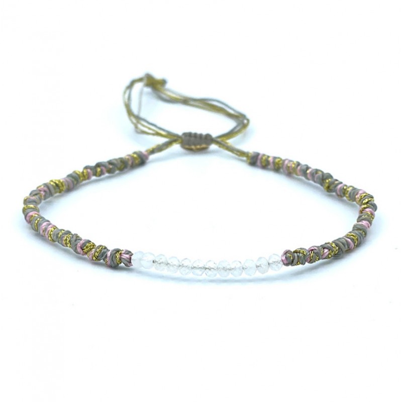 Bracelet de cheville SERENA - Cordons gris rose doré & Quartz rutile BELLE MAIS PAS QUE Bracelet de cheville SERENA - Cordons gris rose doré & Quartz rutile BELLE MAIS PAS QUE