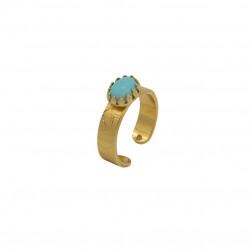 Bague large ajustable PRISKA doré - Ovale antique & Turquoise intense signée By Garance