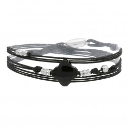 Bracelet multirangs TOSCA perles argent - Cordons & Trèfle noir BY GARANCE