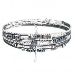 Bracelet multi-tours BRISBANE argent - Cordons Bleu Vert & Barrette DORIANE BIJOUX