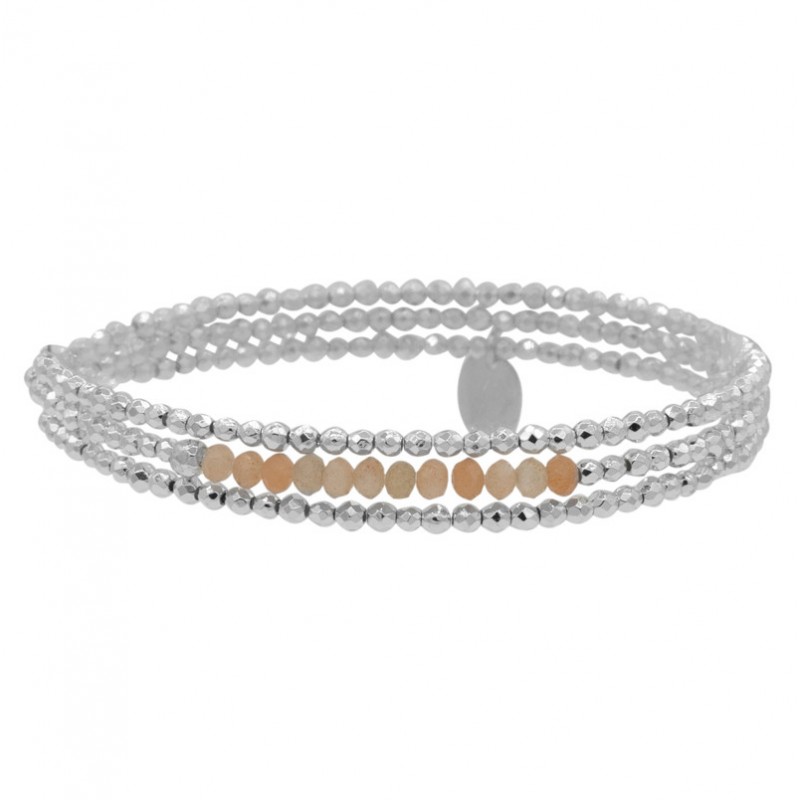 Bracelet élastique multi rangs YUNA - Perles argent & Morganites -  Belle Mais Pas Que